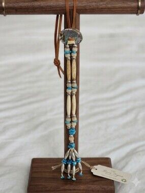 Boho Turquoise Beaded Necklace with Bone Accents